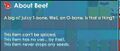 Beef's in-game descriptions.