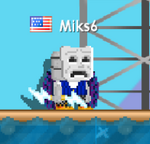 A player facing right while wearing the Tragicomic Mask