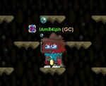 A player with a Flashlight in Dark Cave Background.