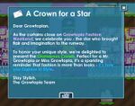 The message sent to players in their inbox upon awarding the Glamorous Crown.