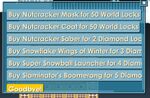 The bottom half of the Nutcracker's shop menu, which contains an outdated list of items that can be bought from the Nutcracker from 2018.