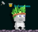 A player wearing the Fruit Warrior Hair - Kiwi Clan