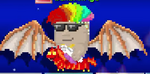 A player equipping a Flaming Horsie