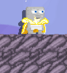 A player wearing the Golden Sunset Cape