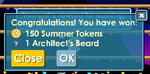 The message appearing when an Architect's Beard is claimed as a prize