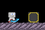 A player wearing the Blue Laser Scimitar