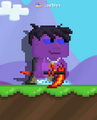 A Growtopian holding a Flame Scythe