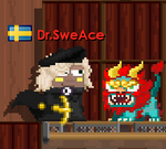 A player standing next to The Monster Nian.