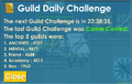 A Challenge Ledger displaying information about the previous and next Guild Daily Challenges