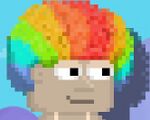 A player equipping a Rainbow Wig.