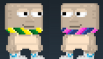 A player using the Party Style Scarf standing next to one using the Ultra Party Glow Scarf