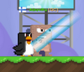 A player punching the air with the Penguin Leash equipped