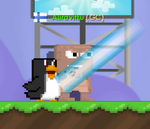 A player punching the air with the Penguin Leash equipped
